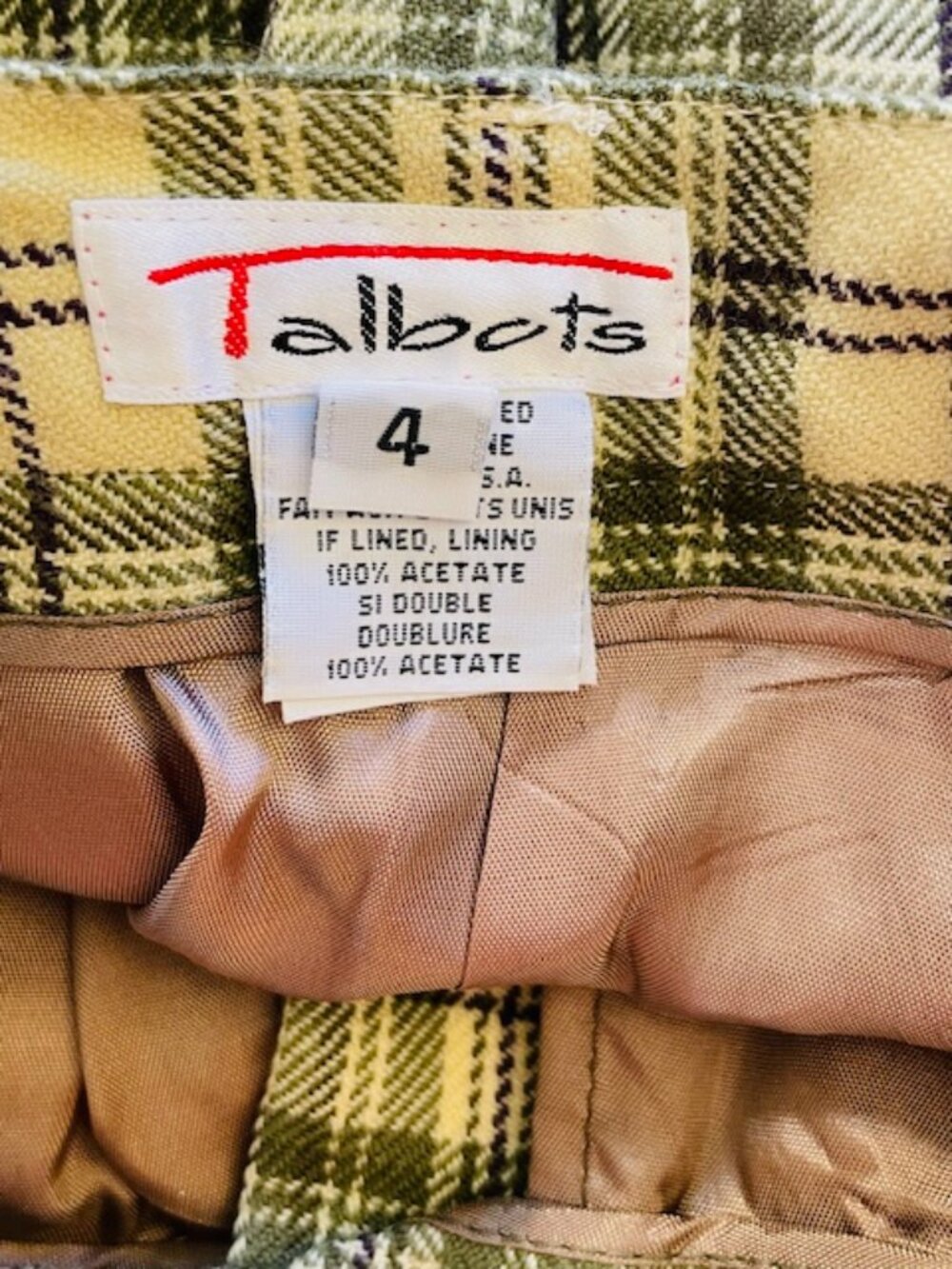 Vintage Talbots Plaid Wool Bermuda Long Shorts Lined Cuffed Pleated XS 24 - Picture 5 of 10